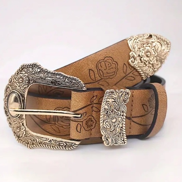 Vintage Embossed Floral Buckle Belt - Picture 8 of 12